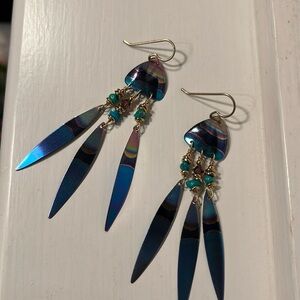 Multicolored, gold, dangle earrings